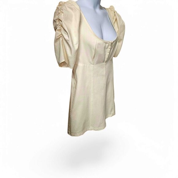 FREE PEOPLE Cheyenne Daytime Denim Ivory Mini Dress Size Large - Picture 5 of 16